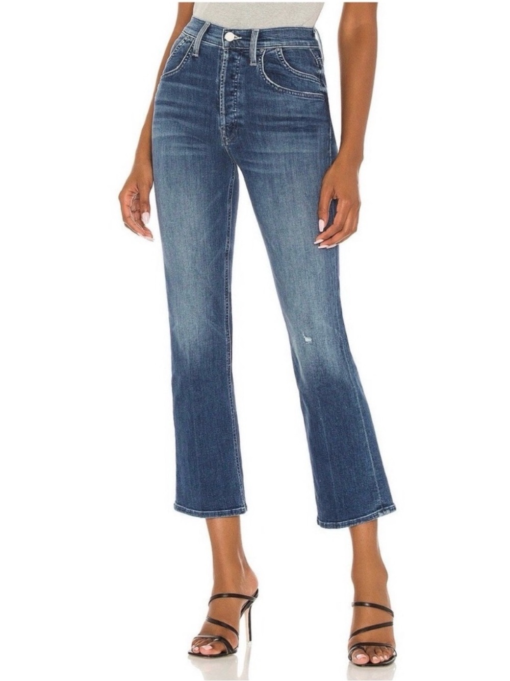 MOTHER The Stash Tripper Crop Getalongs Mid-Rise - Denim Blue
